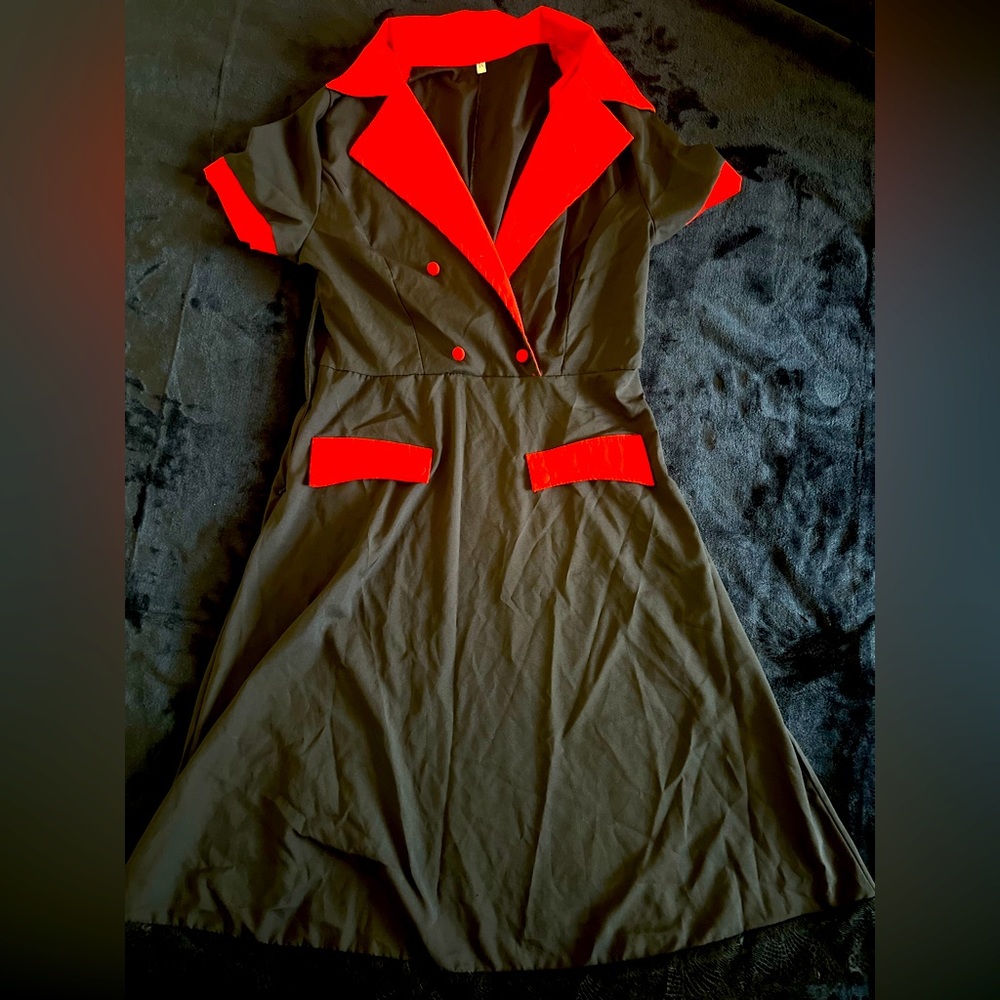 Brand-unknown (M) black and red diner dress
